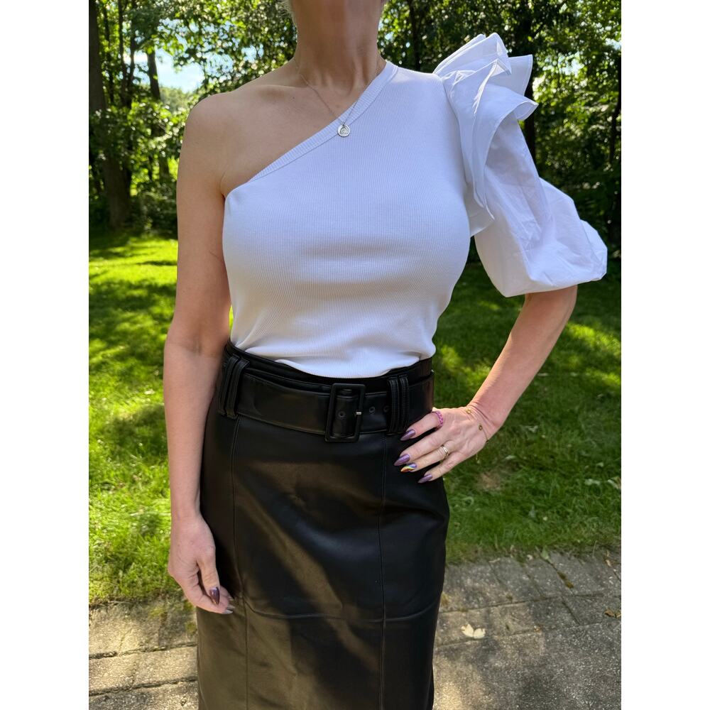 $348 VERONICA BEARD DIANTHA PUFF SLEEVE ONE SHOULDER TEE